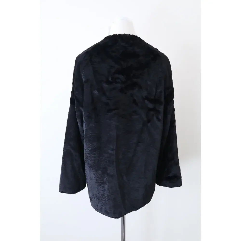 Vintage 1960s Styled By Winter Size L Faux Fur Teddy Coat Double Breasted Black